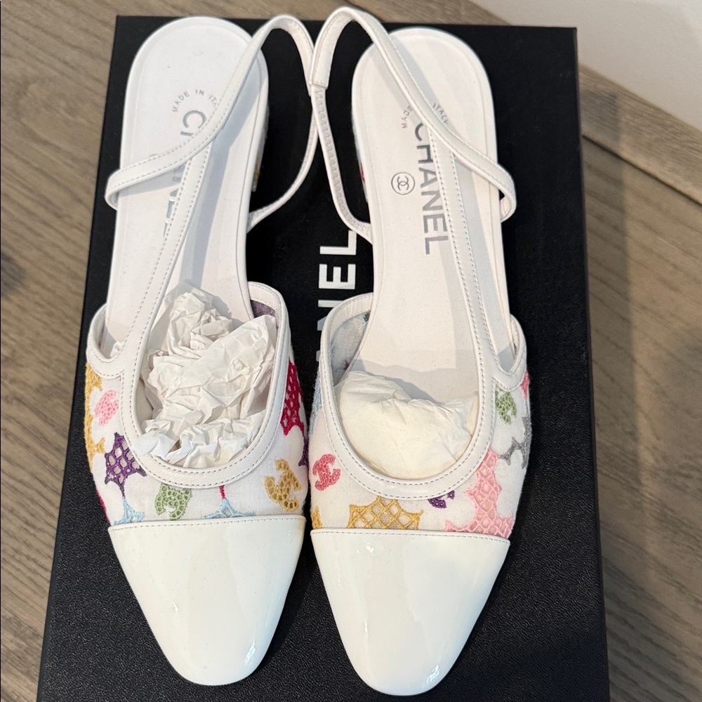 Chanel Slingbacks floral multicolor crochet